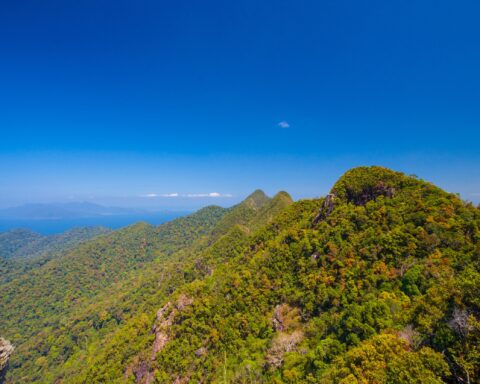 Beautiful panoramic view of Langkawi Island from Gunung Mat Chinchang, Malaysia.